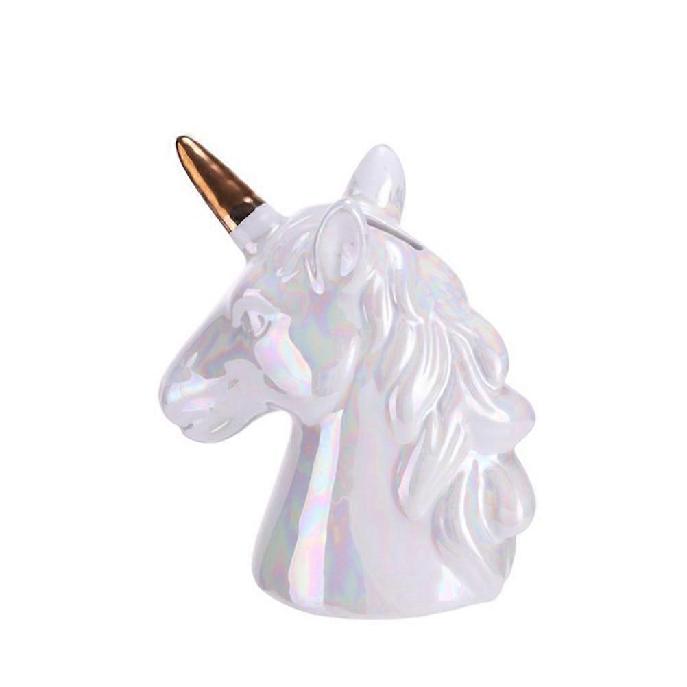 Money Saving Bank Kids Unicorn Piggy Bank Shape Coin Container Desktop Decoration White 14x8x5cm Synthetic Resin Decorative 1Pcs