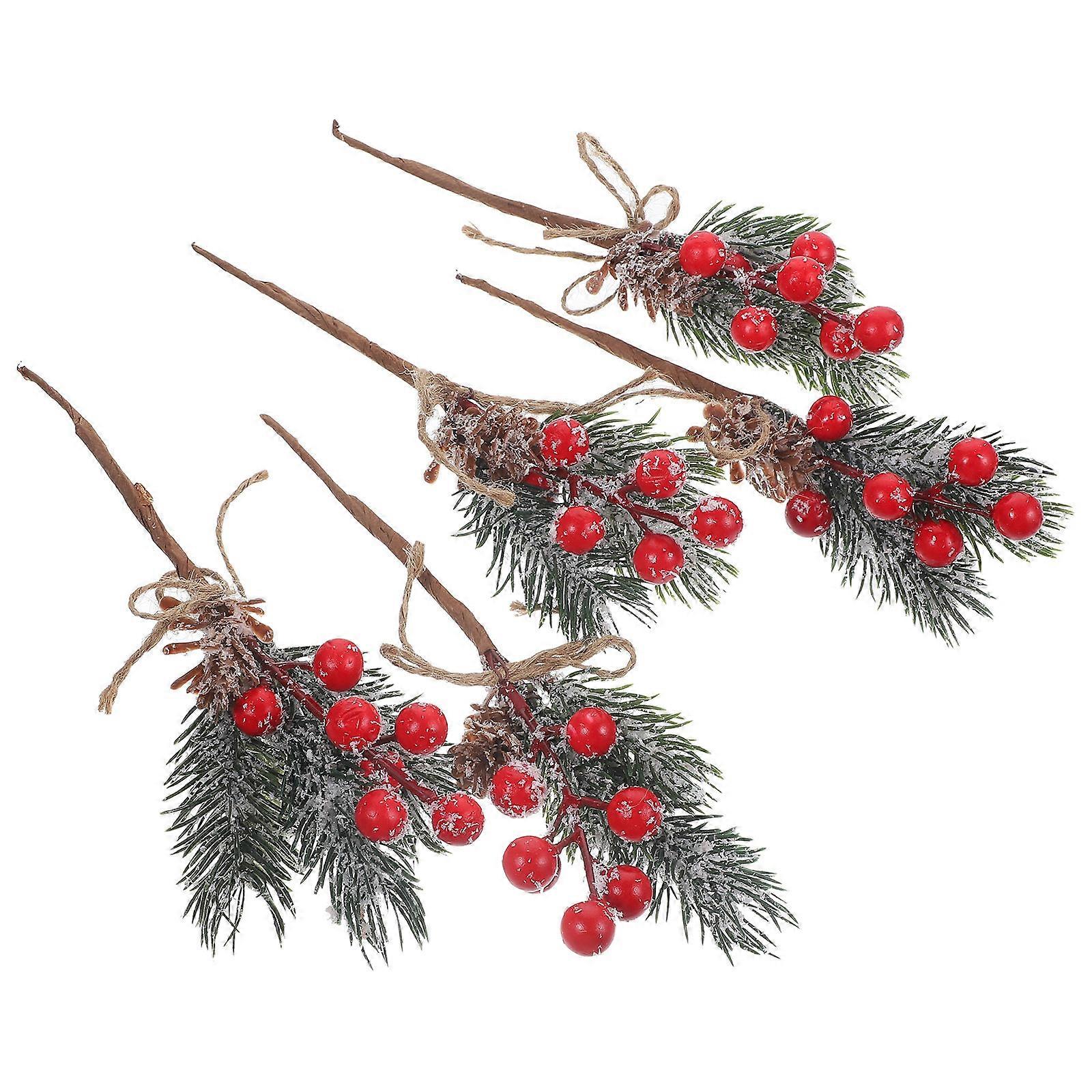 Frosted Red Berry Picks Plastic Pine Branches Christmas Weddings Decor 5Pcs