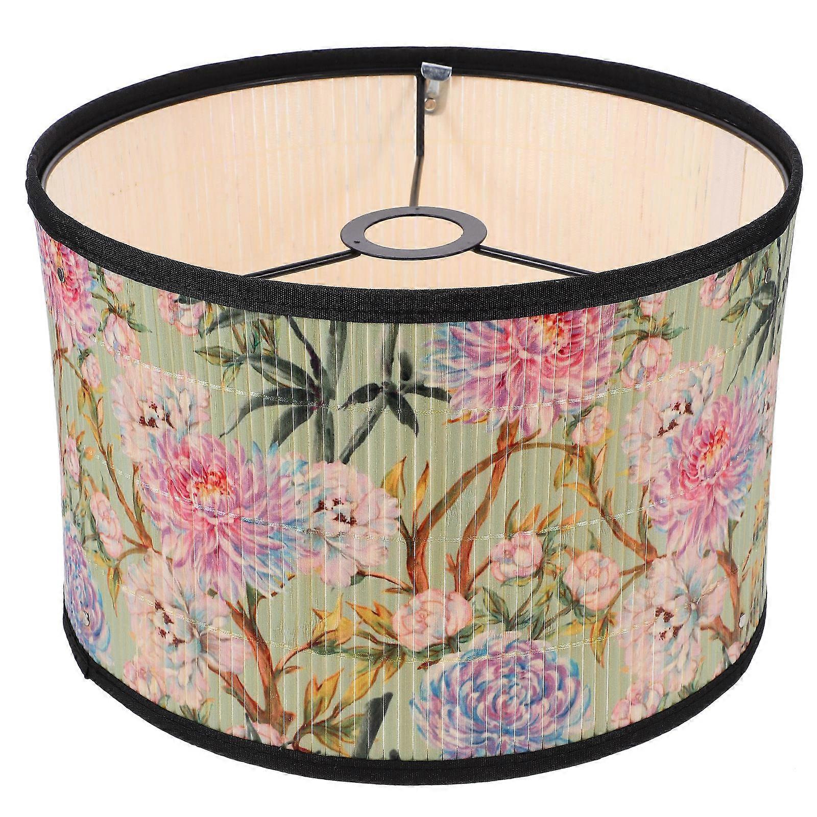 Bamboo Drum Lampshade with Delicate Print – Sturdy Decorative Light Shade for Bedroom or Bar, Easy Installation, Warm Light Output