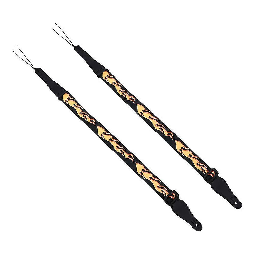 Bass Guitar Strap Belt Adjustable Length Leather Replacement Guitar Shoulder Strap For Professionals Flame Multi-Colored 2Pcs