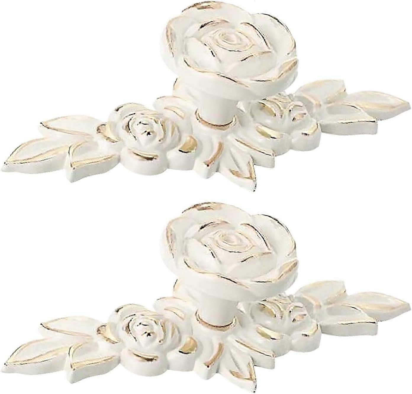 2 Pieces White Rose Cabinet Knobs with Back Plate, Vintage Style Cabinet Pulls