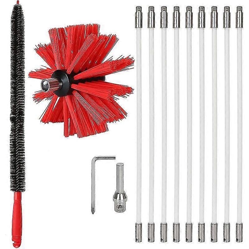 Professional Chimney Sweeping Kit with Adjustable Nylon Cleaning Brush and Ducts, Suitable for Certain Brands - 3.6m Length and 9 Sweeping R
