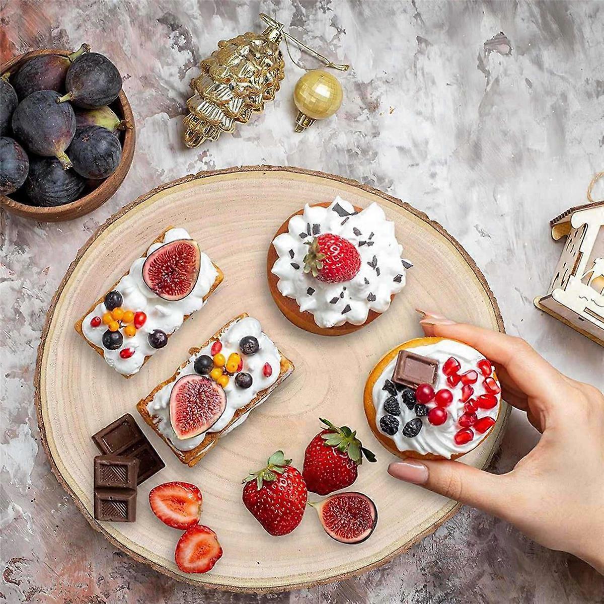 3pcs 11 Inch Wood Cake Stand, Round Wooden Cupcake Pedestal, Paulownia Wood with Legs, Rustic Cake H