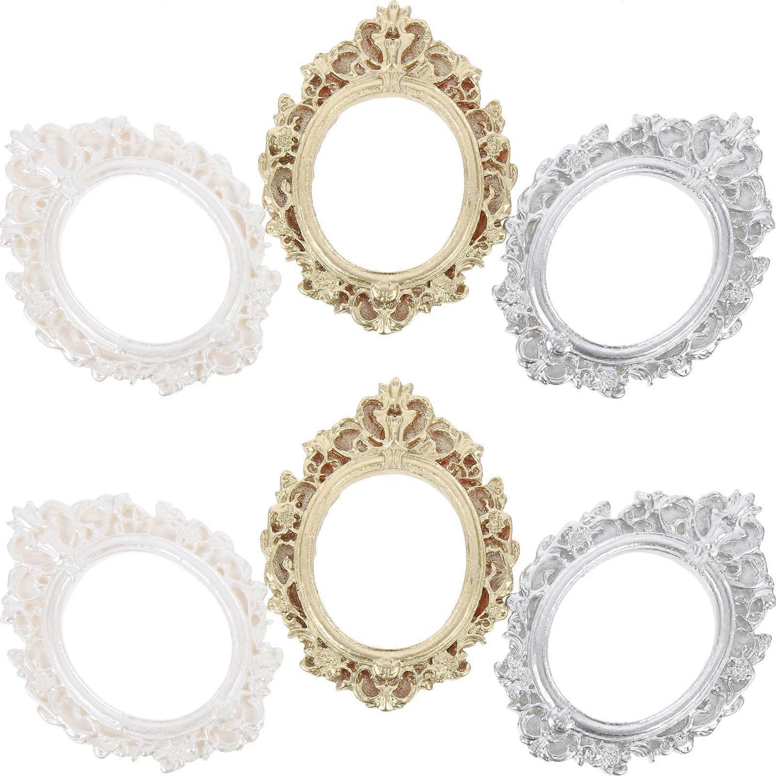 Tiny Retro Resin Frames Miniature Photo Frames Diy Crafts Material Home Decoration 6Pcs