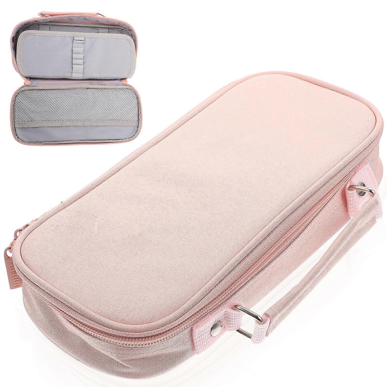 Portable Pencil Bag Multi-Function Pink Rectangular Organizer For School Office Use 5X11.5X25CM 1Set