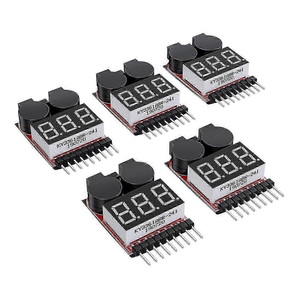5PCS 2 In1 1-8S Lipo Battery Voltage Tester, RC Low Voltage Buzzer Alarm, Battery Monitor Checker Te