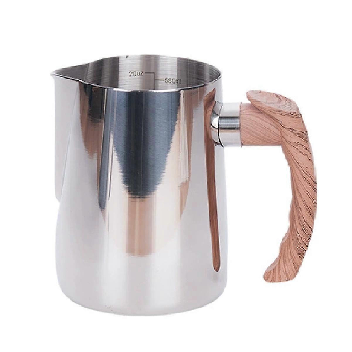 600ml Espresso Milk Frothing Pitcher Wooden Grain Handle Milk Jug Espresso Cup Cappuccino Pitcher C