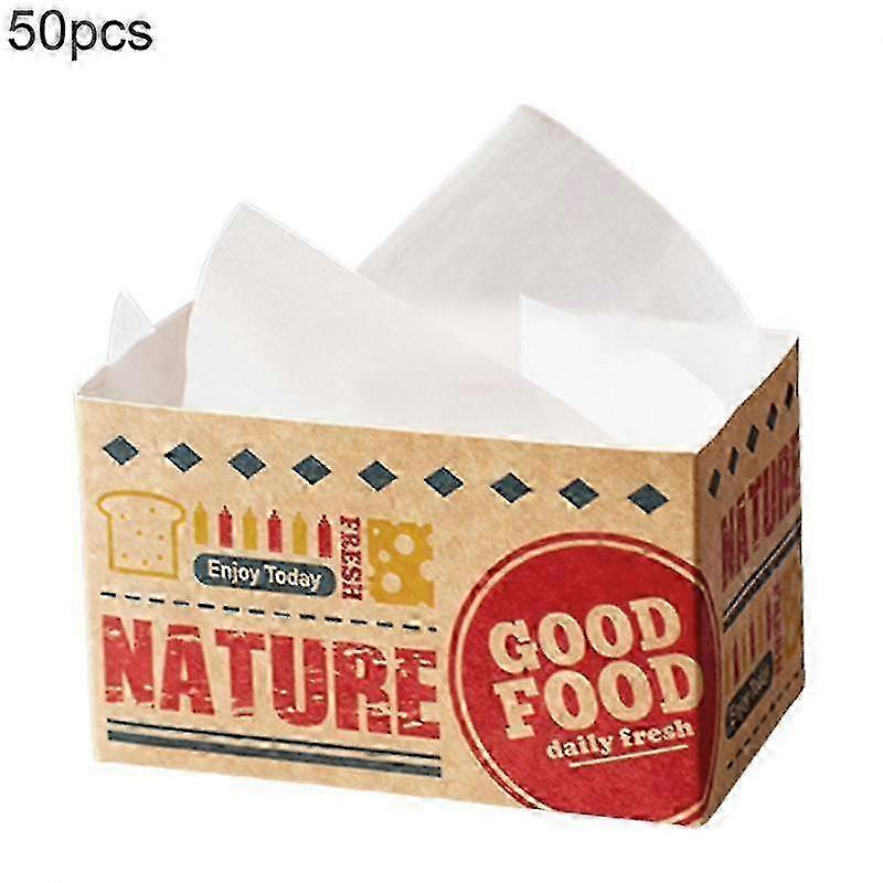 50Pcs Disposable Grease-Resistant Kraft Paper Food Containers for Tasty Donut and Sandwich Takeout