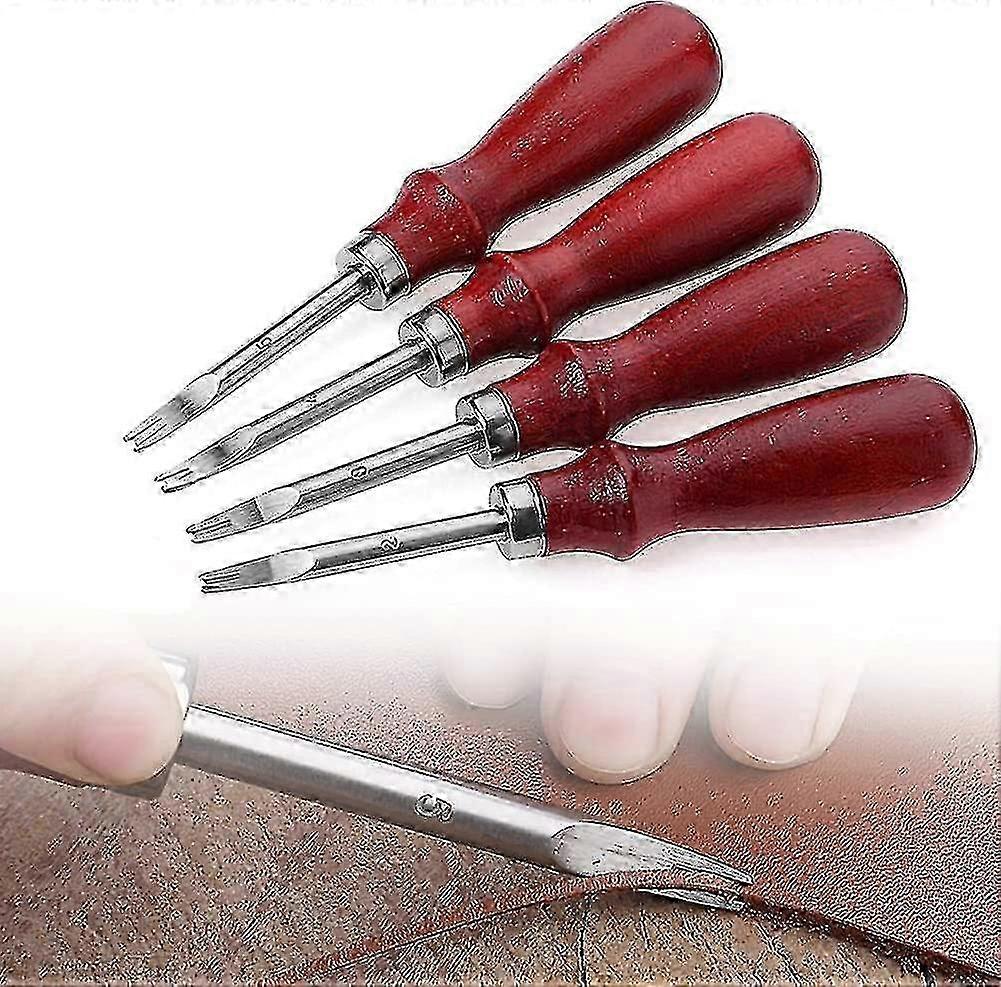 4pcs Leather Edge Bevel High Carbon Steel Wooden Handle Bevel Cutter Leather Skiver Tool 1.0mm, 1.2m kit