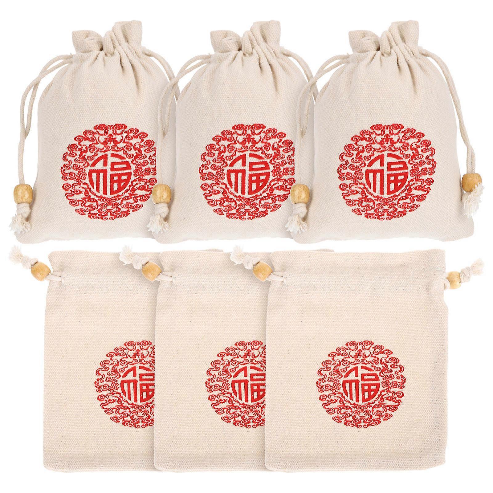 Canvas Jewelry Bags Drawstring Pouches Simple Design For Valentine's Day Heart Pattern present Packaging 6Pcs