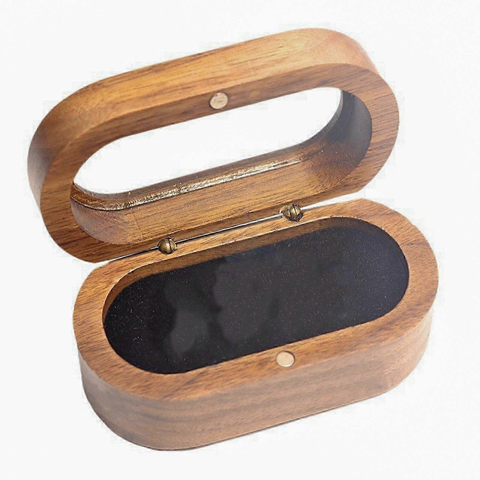 Elegant Black Walnut Rings Box with Four Slots - Jewelry Display Case with Clear Viewing Pane for Enthusiasts & Collectors