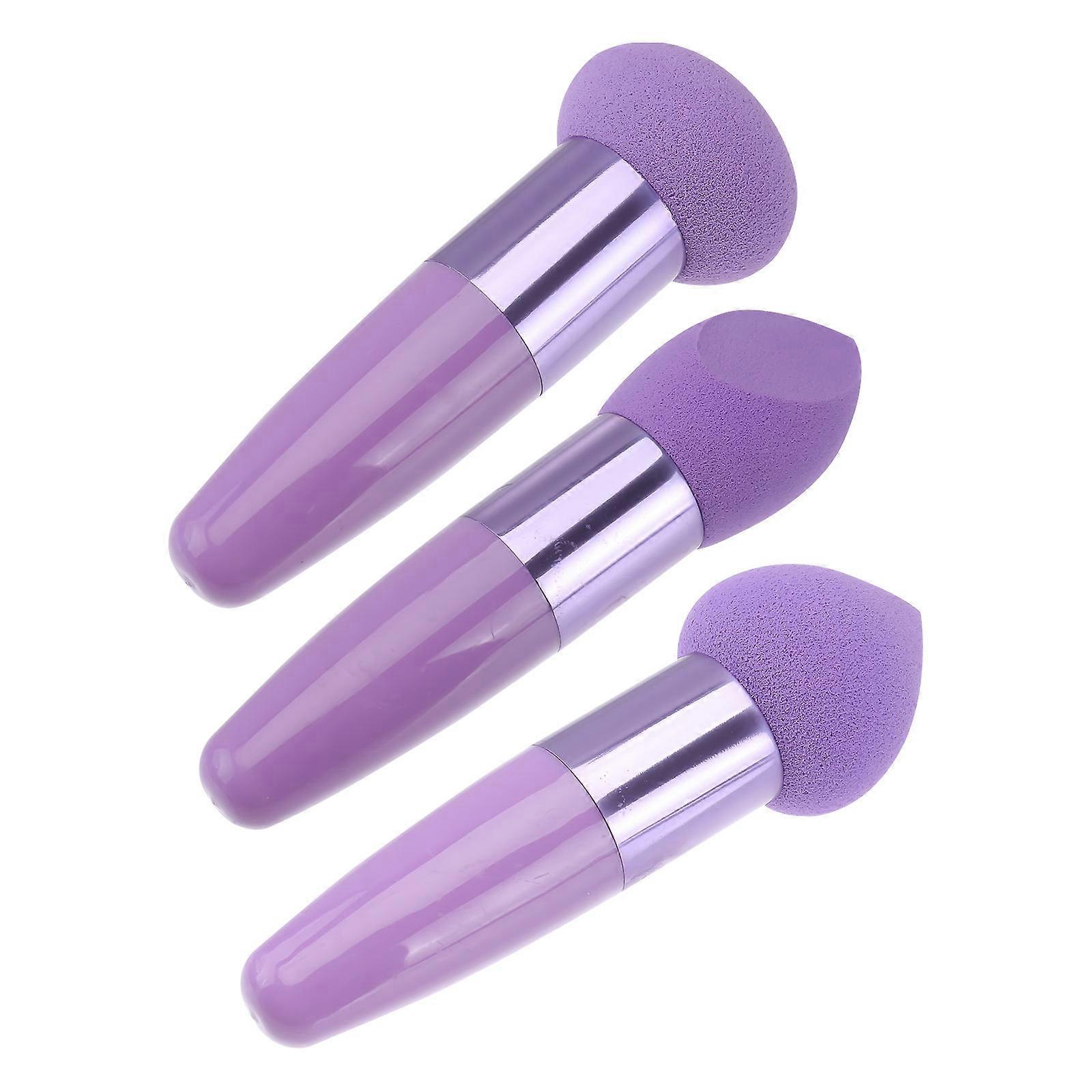 Purple Latex Makeup Sponge Pen with Mushroom Head Design for Travel Use 3 Pieces
