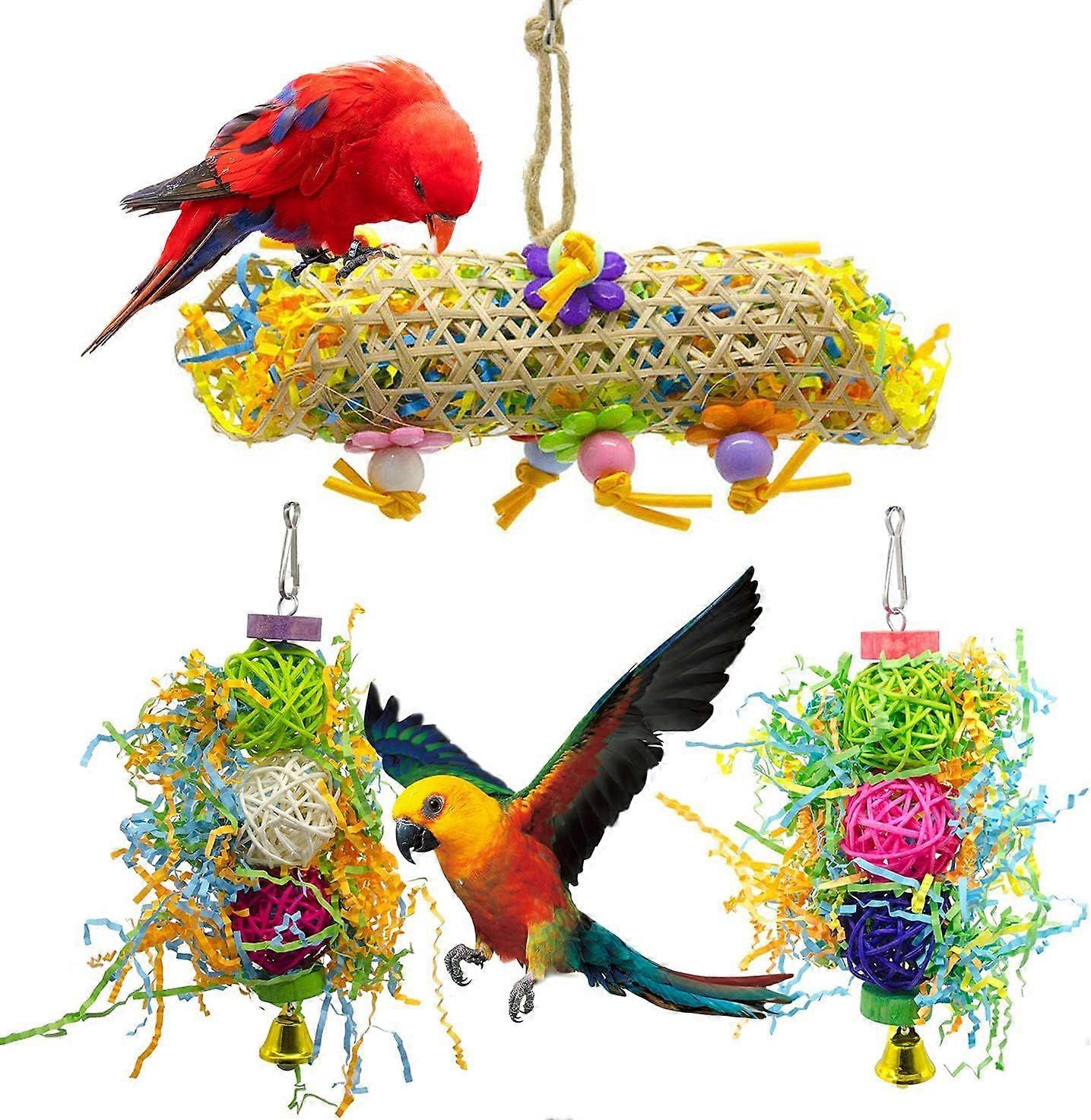3 - Pack Bird Chewing &; Foraging Toy Set Loofah Shredder Κρεμαστά παιχνίδια για Cockatiels Conures Αφρικανικά γκρίζα