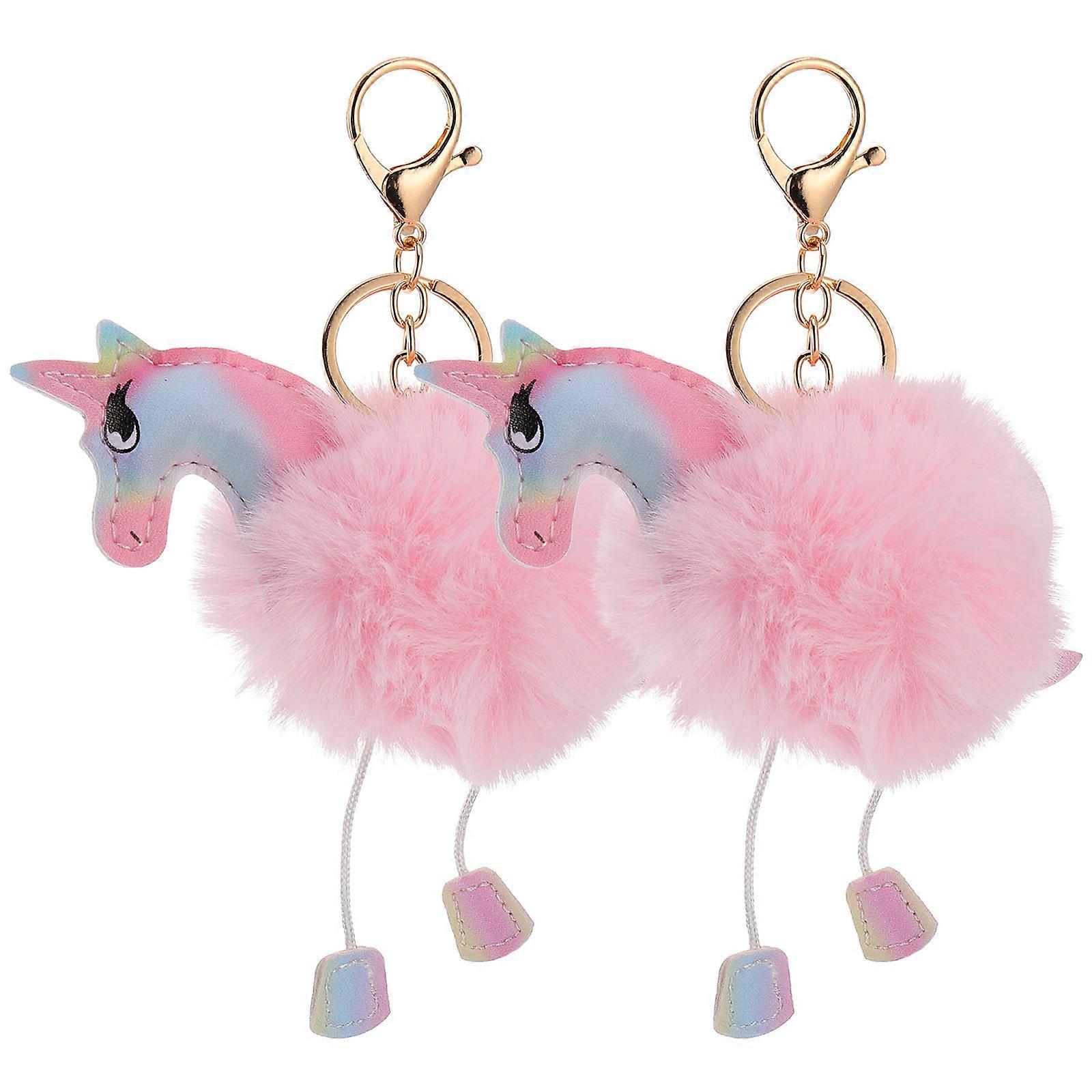 Adorable Plush Unicorn Keychain 2pcs Decorative Bag Pendant Cartoon Ornament for Keys Car Accessories Fluffy Soft Keyring