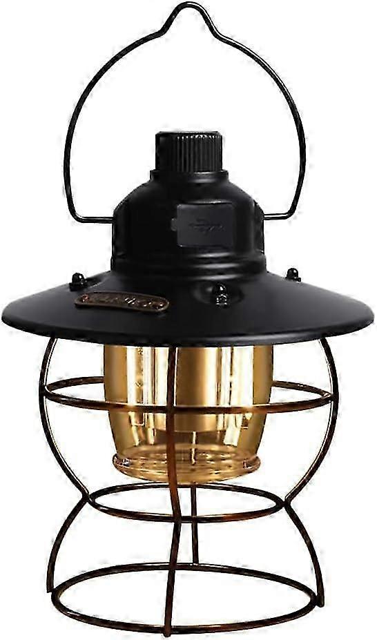 Mnsun Vintage Battery Operated Led Hurricane Camping Lantern - Weathered Metal With Dimmer Switch - Led Camping Lantern With Flame Effect