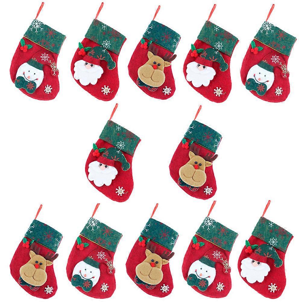 Hanging Decoration Christmas Stocking Felt Small Fabric Pouches 12Pcs