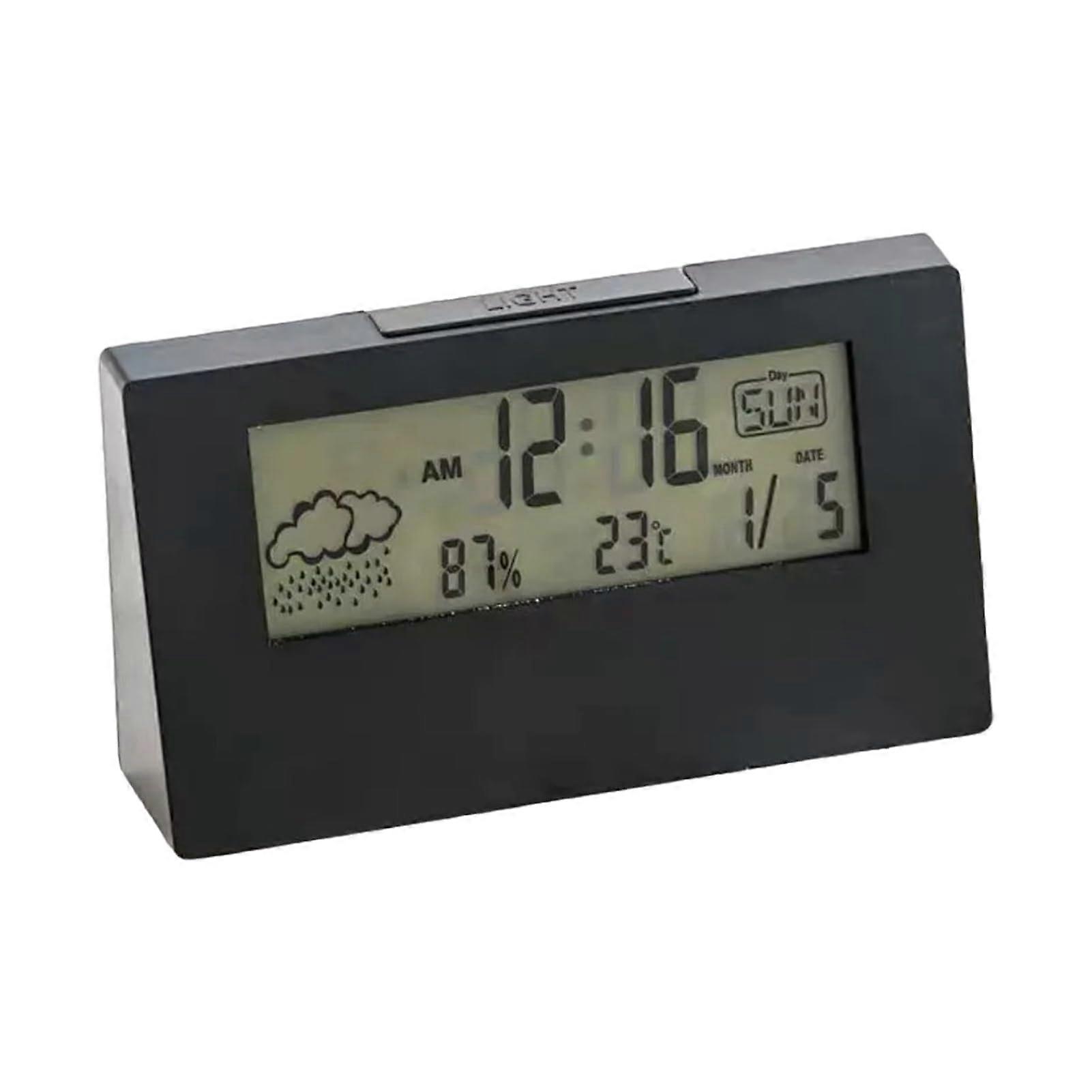Multifunctional Digital Alarm Clock with Weather Forecast, Date and Time Display, Quiet ABS Design, Model Type+2