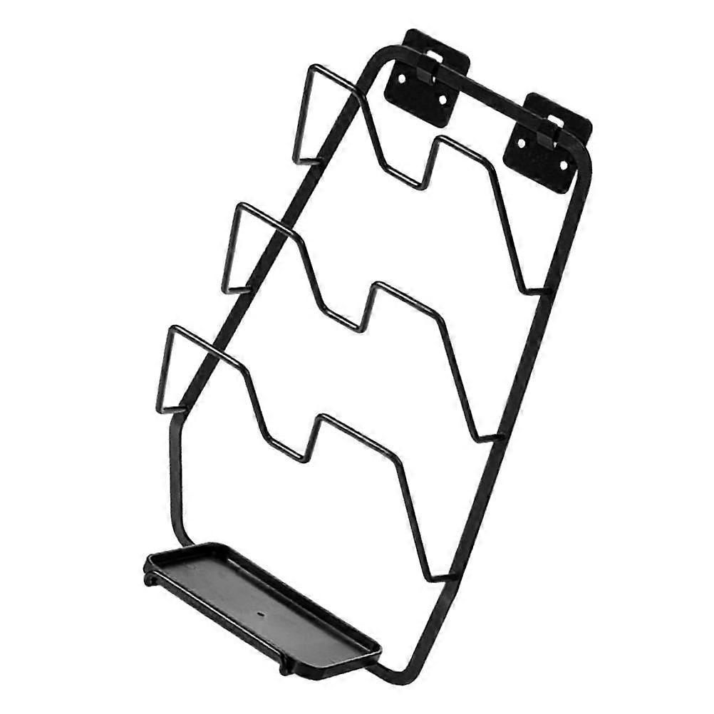 Wall Mounted Pot Lid Rack Black Non Skid Kitchen Storage for Covers and Cutting Boards Easy Access Holder Space Saving Design for Smooth Surfaces