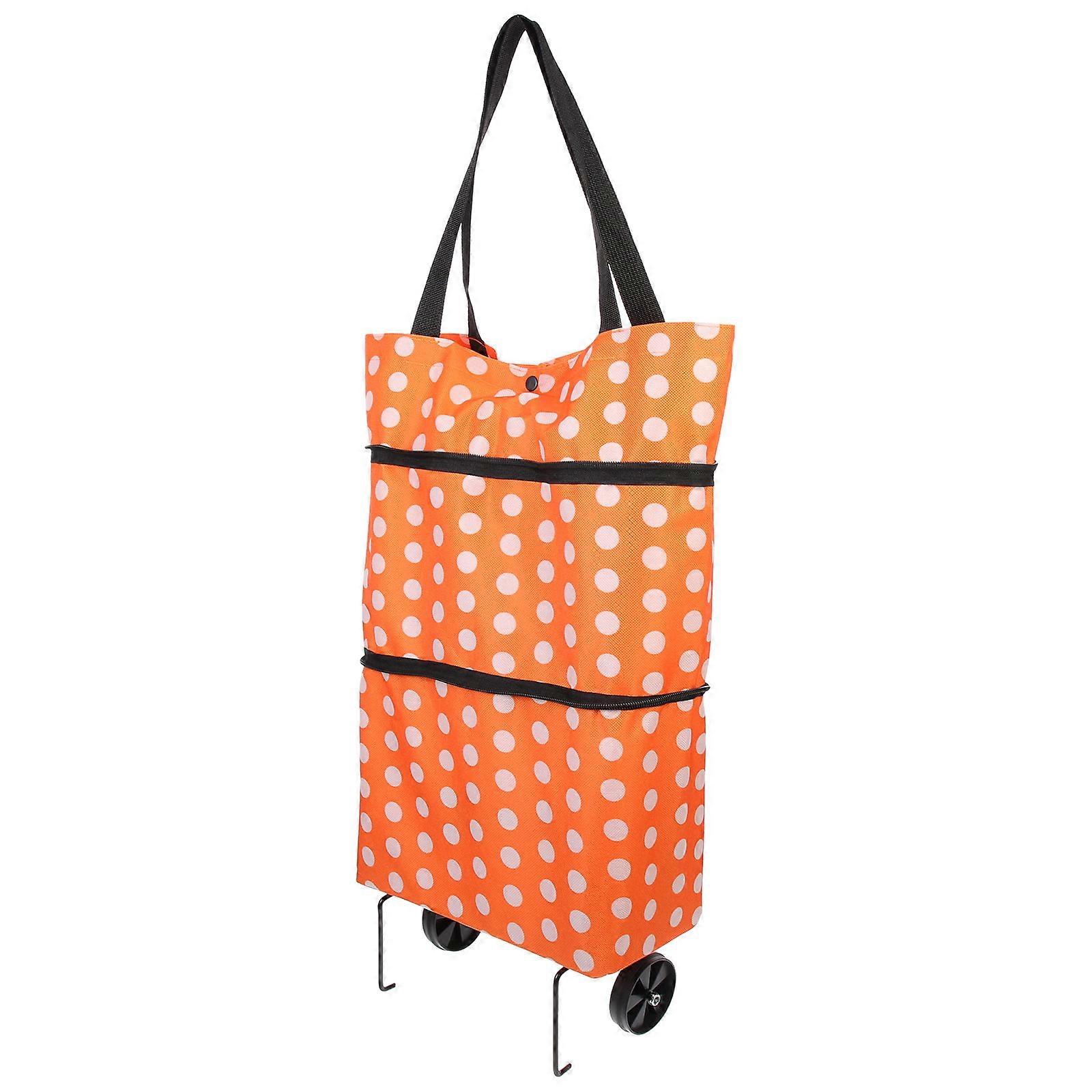 Folding Grocery Cart for Storage Oxford Cloth Orange Portable Bag with Wheels Large Capacity