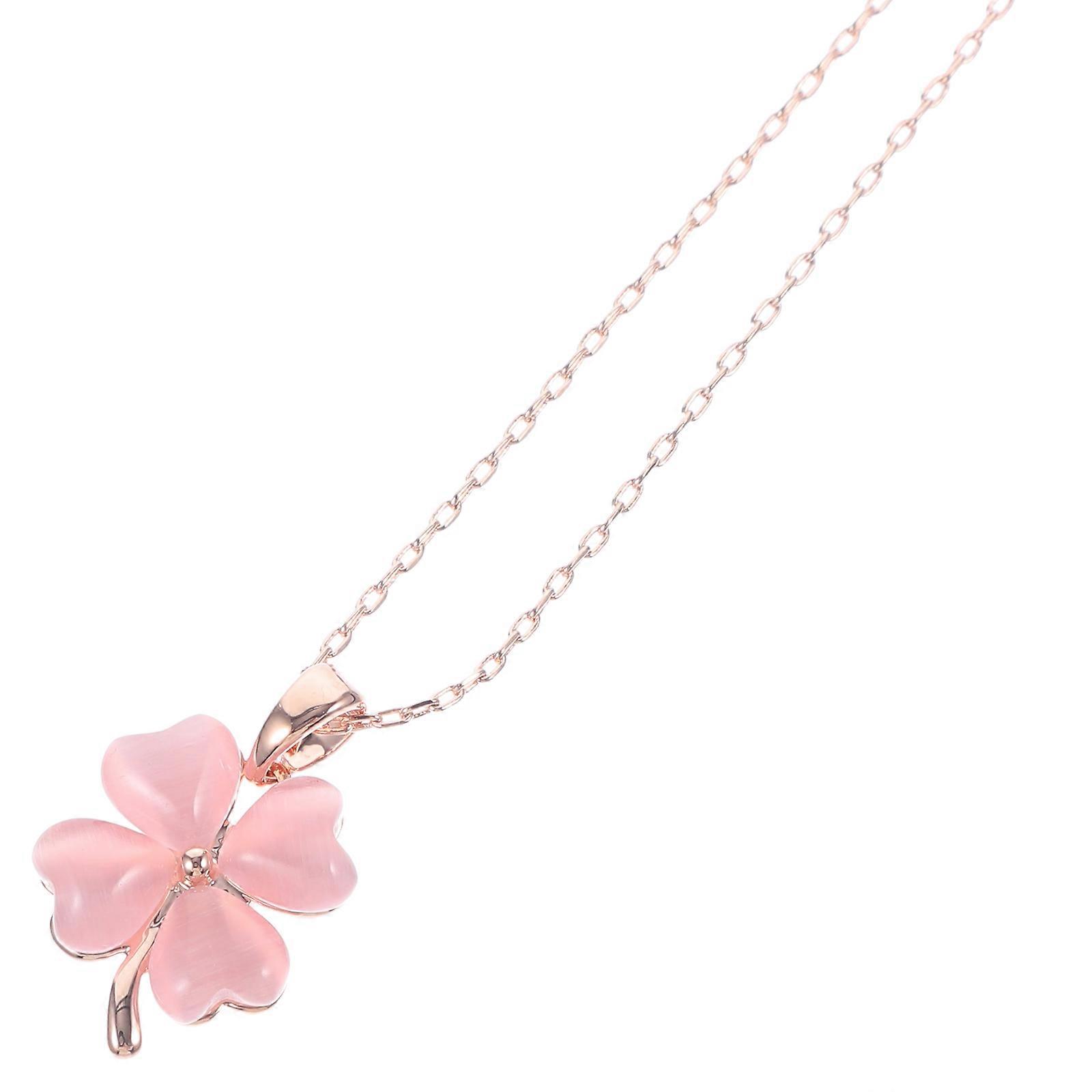 Four-leaf Clover Necklace For With Pink Opal Material Daily Use 1Pcs