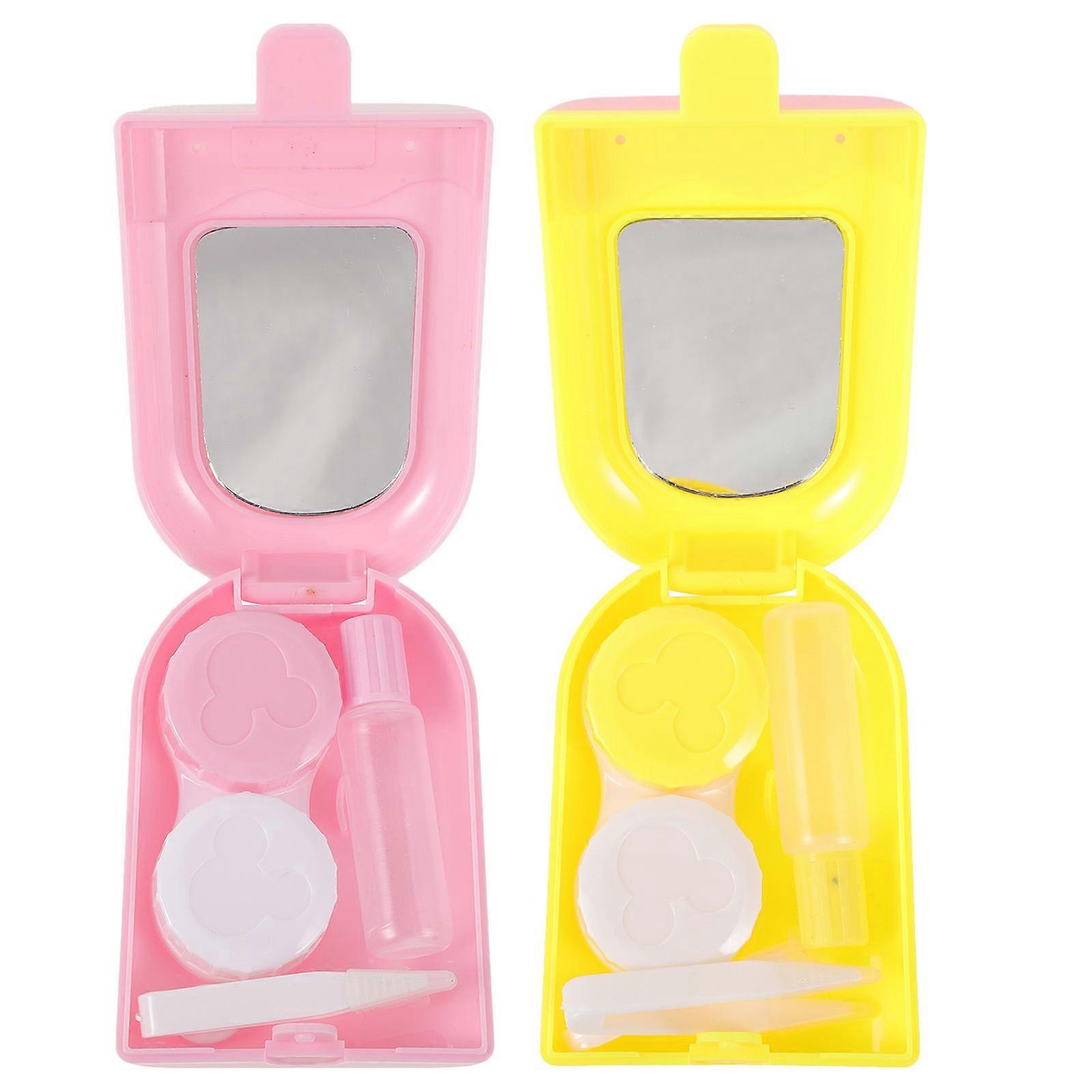 Contact-lens Box Ice Cream Shaped Sealing Travel Case Assorted Color 8x5cm 2 Sets