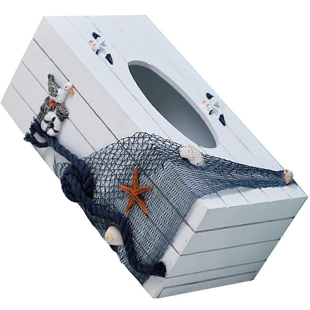 Mediterranean Style Wooden Tissue Box Cover for Home, Hotel & Cafe Decorations – Ocean Inspired Nautical Room Accent