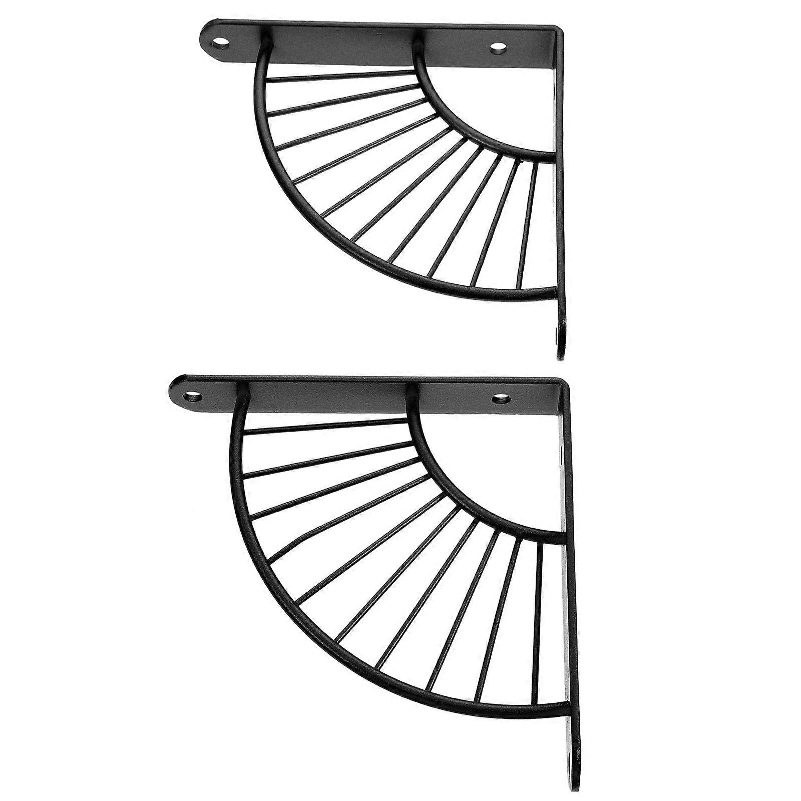 Iron Shelf Bracket Wall Mounted Storage Rack Fan Shaped Design 2Pcs Black