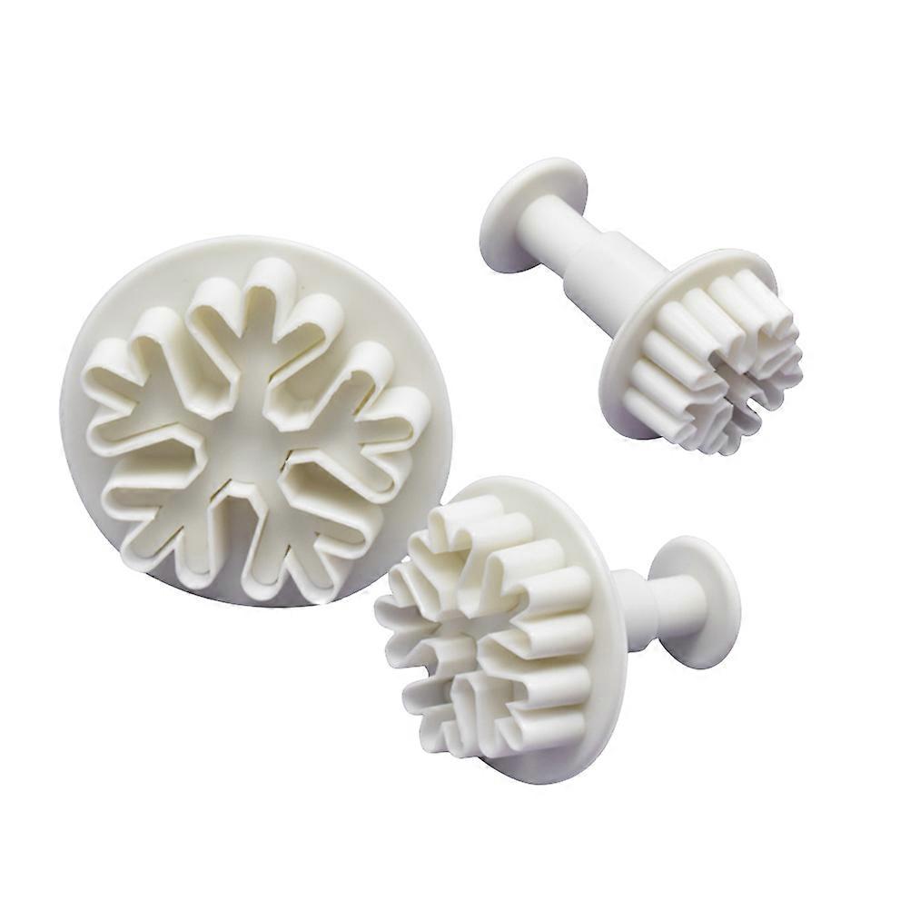 Snowflake Shaped Baking Mold for Cookies and Cakes Made of Plastic in 3 Different Sizes White Nonstick Easy to Clean