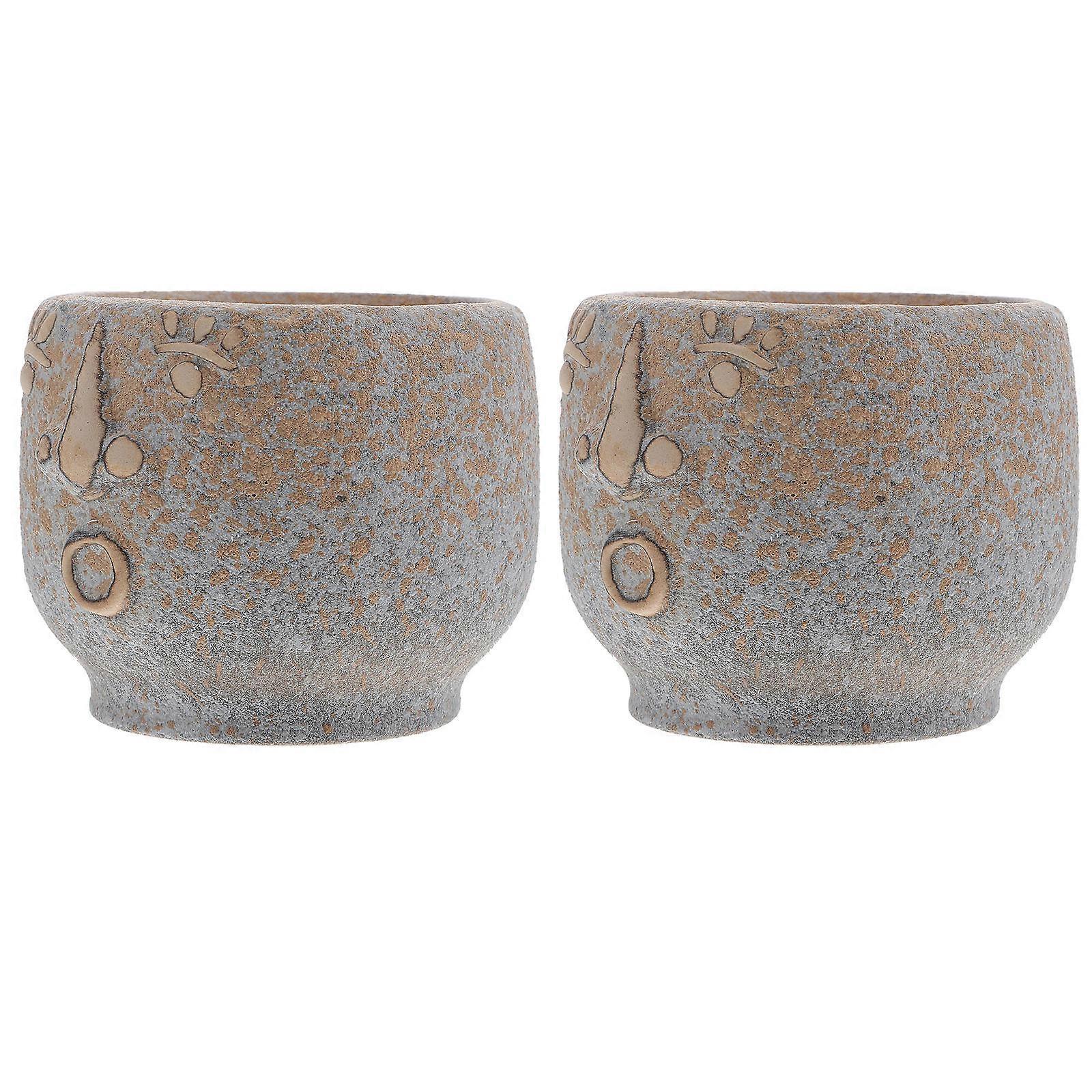 Abstract Art Grey Ceramic Planting Pots For Ornament 2Set