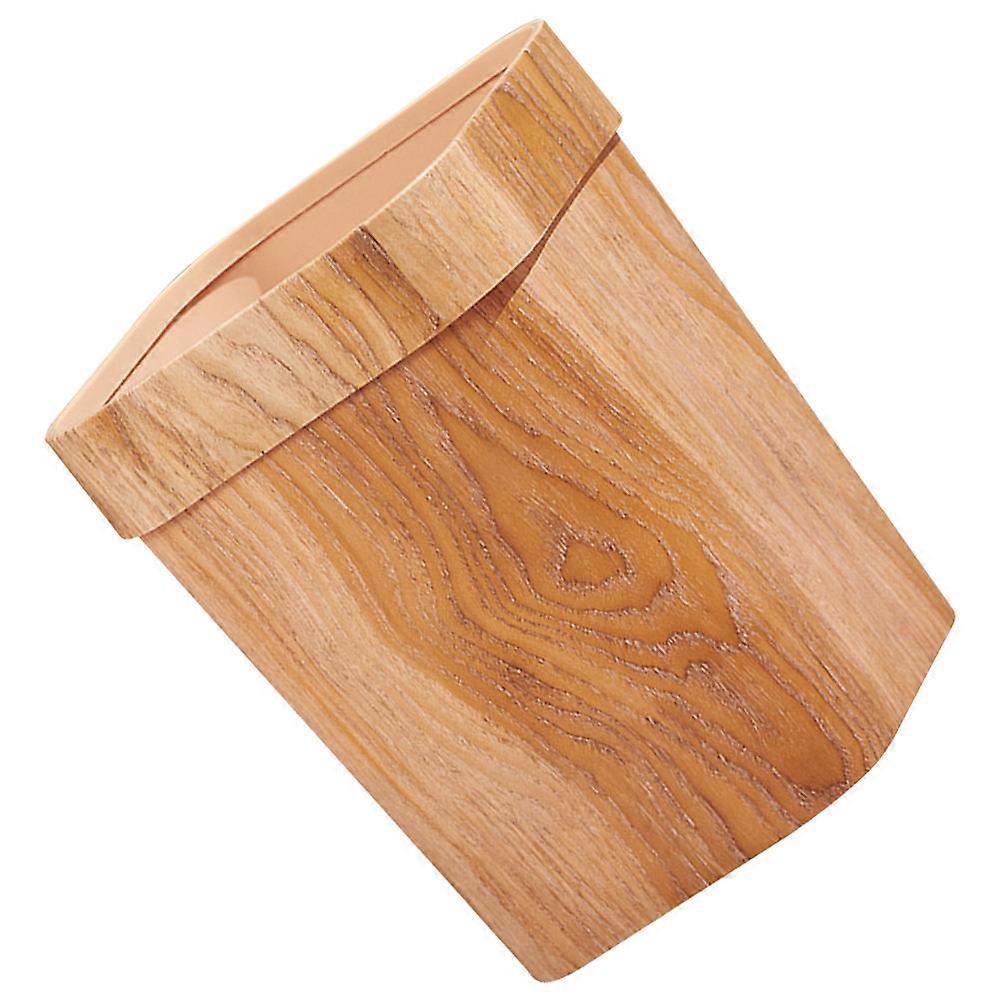 Faux Wood Grain Trash Can Large Capacity Sturdy Lightweight Waste Container for Office Bathroom Use