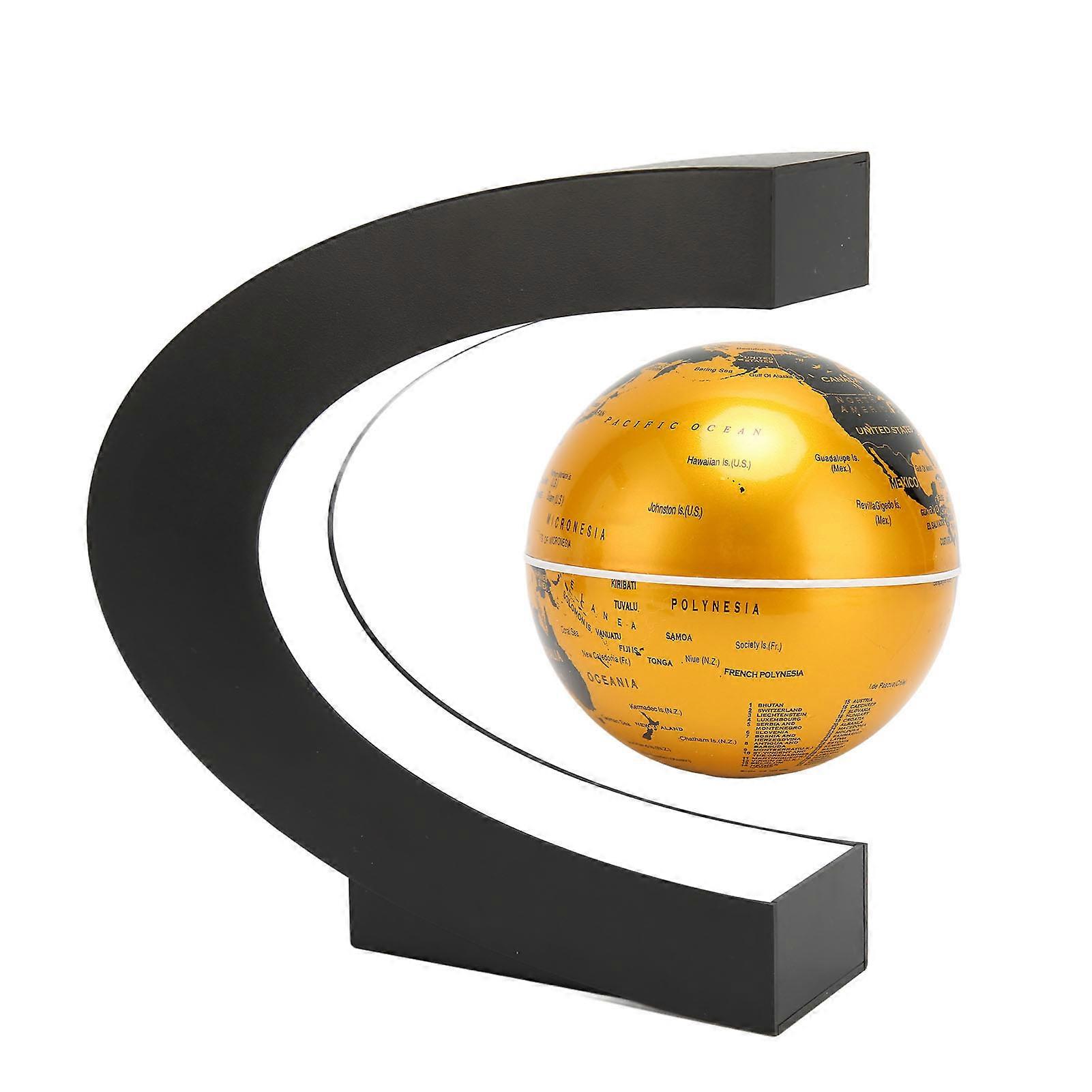 Magnetic Levitation Globe Golden Built in LED Frosted Texture C Shaped 3in 12V 1A Magnetic Levitation Globe Ornament for Toy UK Plug 100‑240V 
