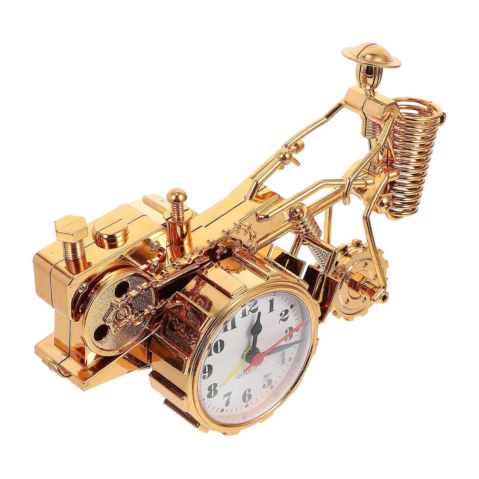 Tractor Shaped Clock And Penholder For Children And Adults Home Use Golden Color 23.50X15.00X10.00cm 1Set