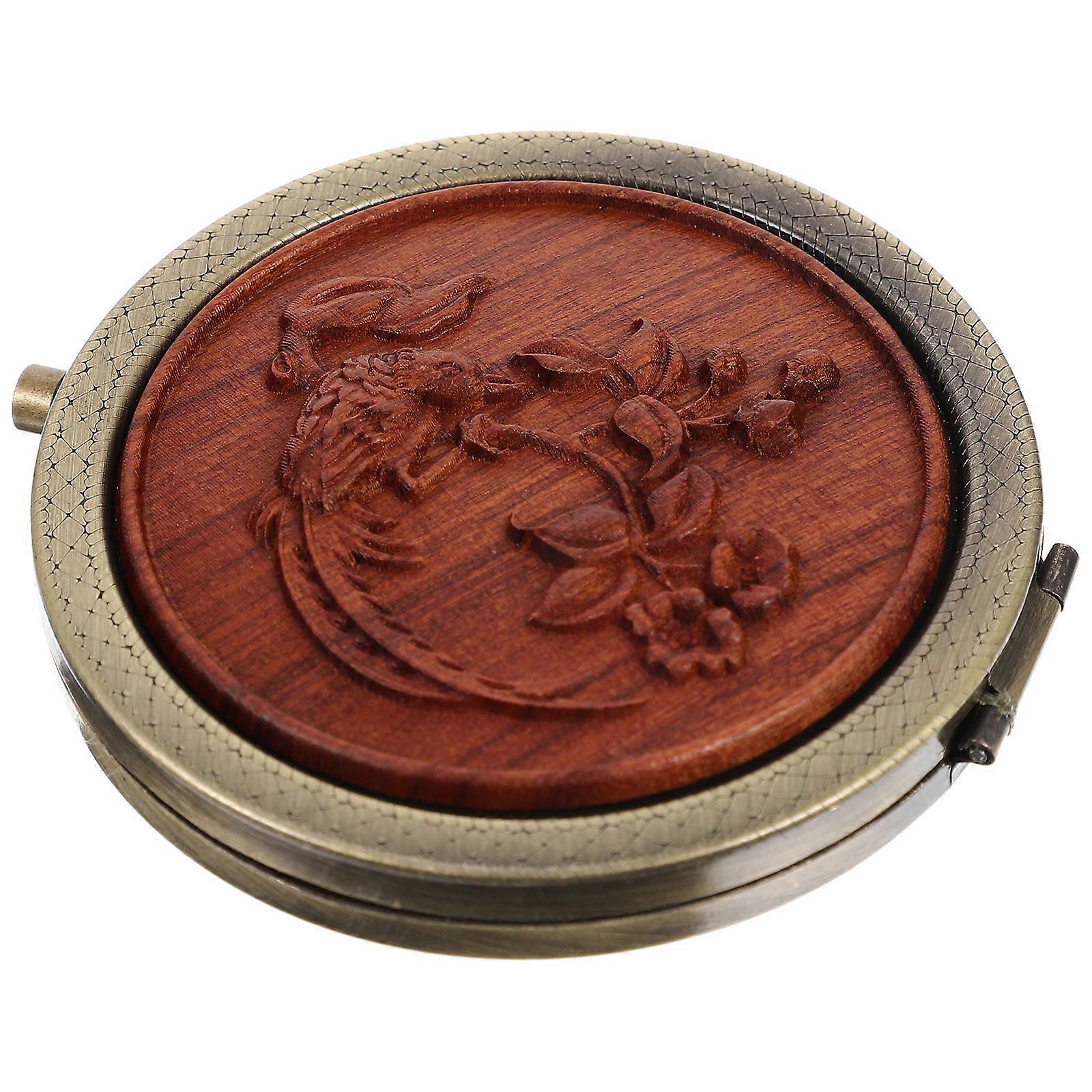 Practical Dualsided Folding Makeup Mirror for Travel with Vintage Carved Patterns and Clear Reflection