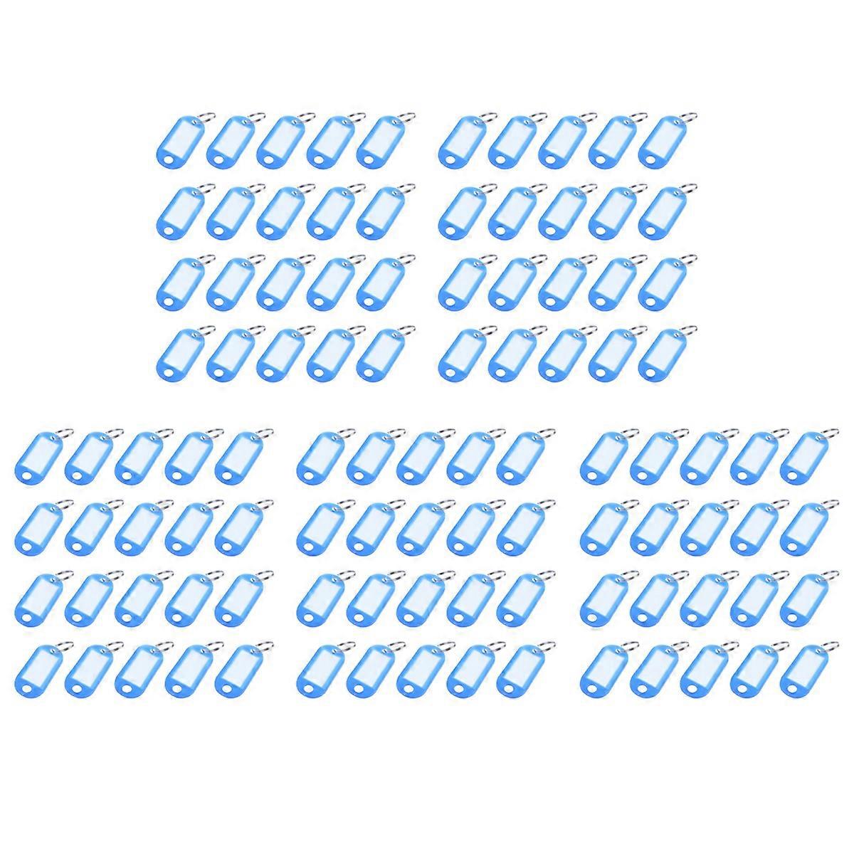 100 Pcs Key ID Label Tags Split Ring Keyring Keychain Blue