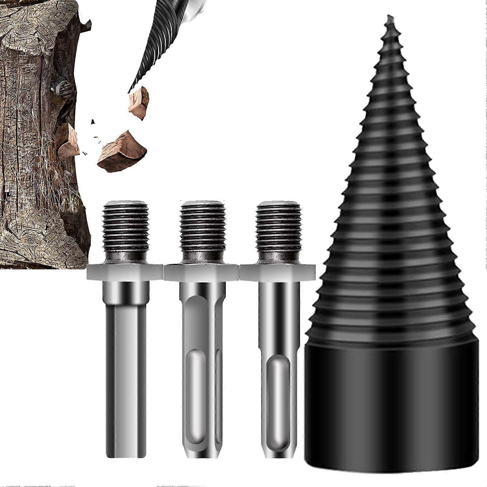 Firewood Drill Bit, HeavyDuty Log Splitter, 1.97 inches, 3 Drill Attachments, Speed Wood Splitting Tool