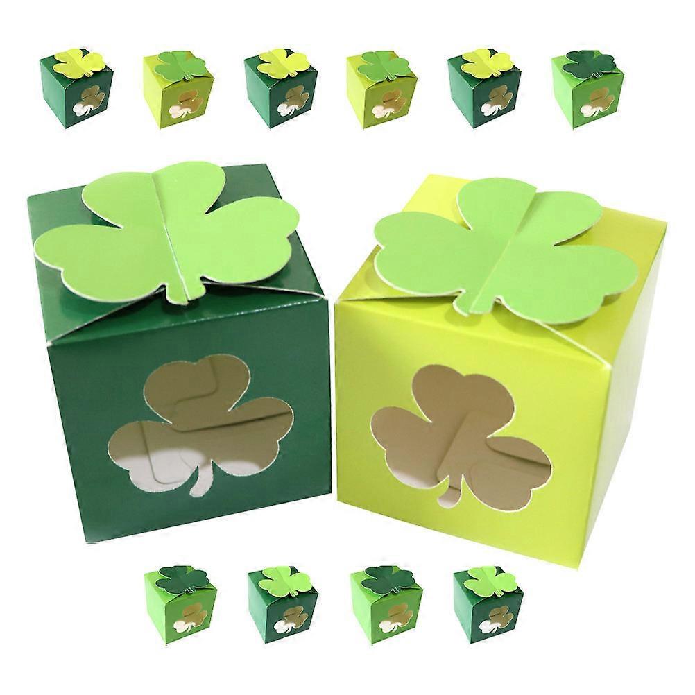 Shamrock Candy Boxes with Hollow Window for St Patrick's Day Party Treats 12PCS Reusable Paper