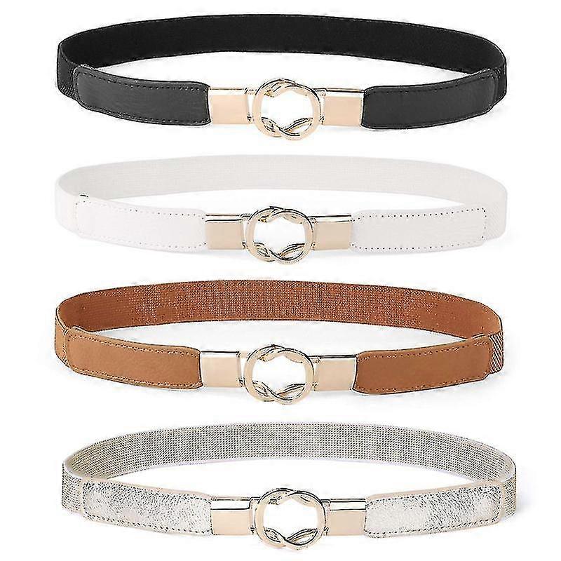 Ladies' Vintage Elastic Belts, 4 Pieces in Plus Size, Soft Leather with Pin Buckle, Versatile for All Seasons