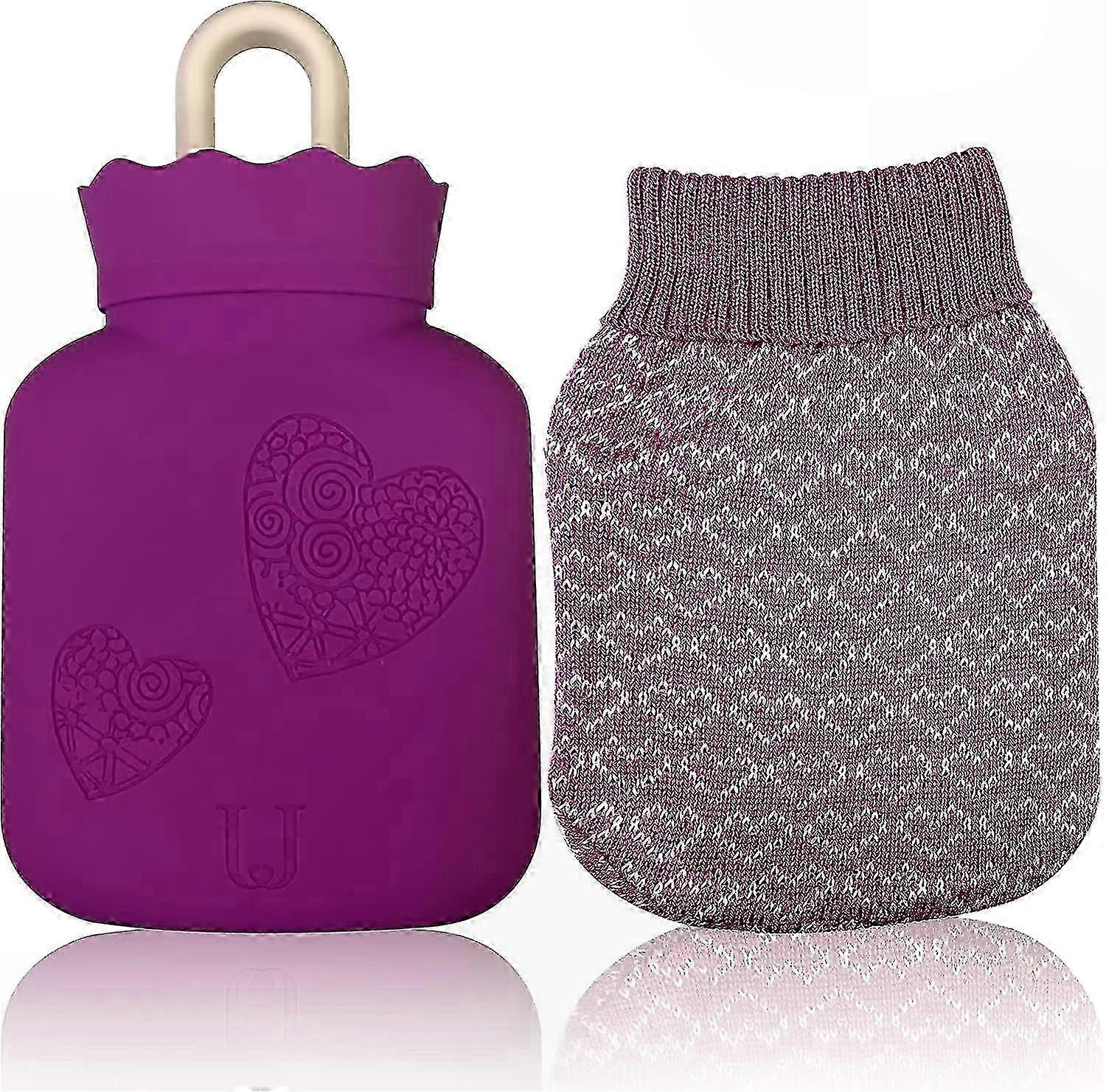 Small Silicone Hot Water Bottle for Children, Purple, Ideal for Pain Relief, Cramps, Back, Neck, and Feet Warmth Solution