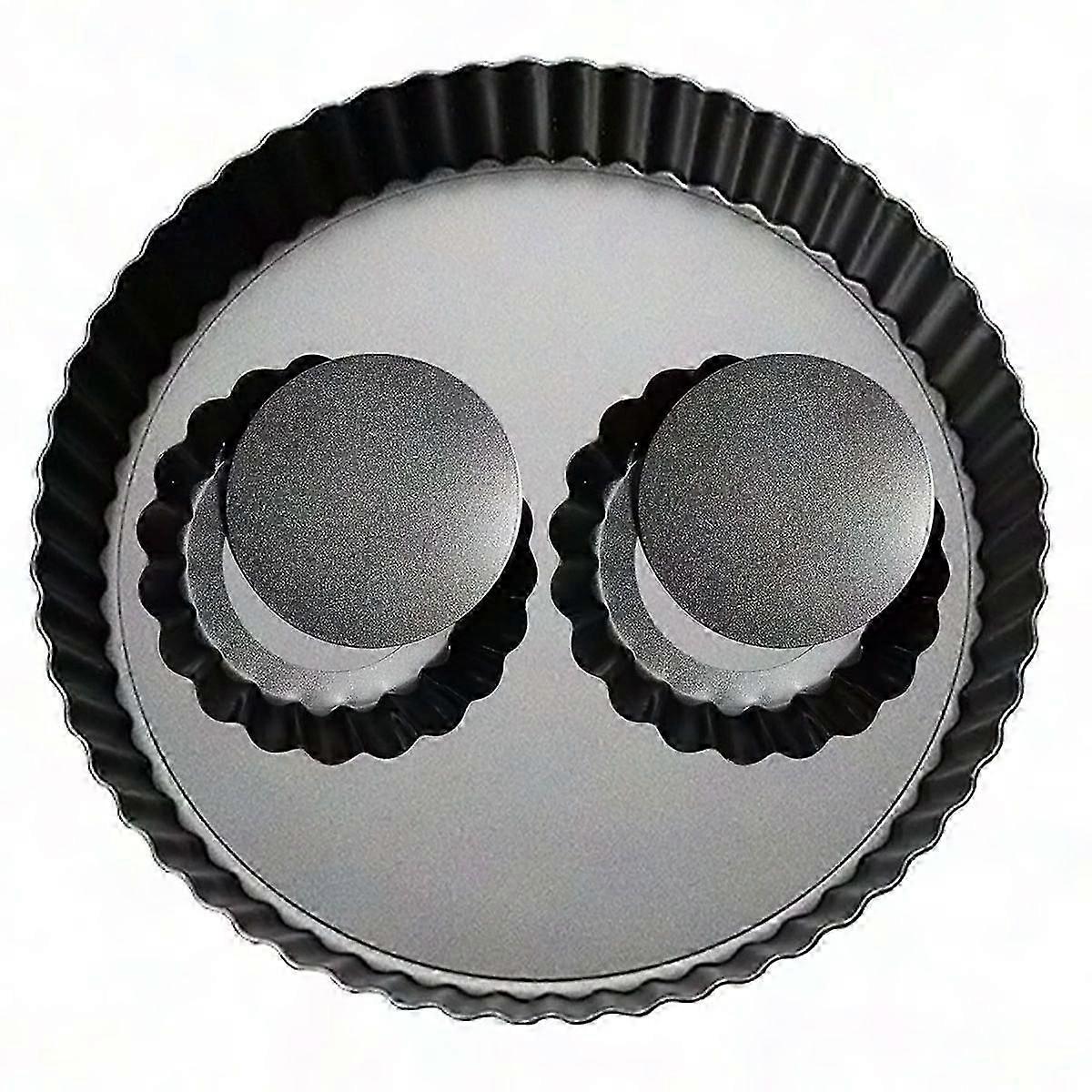 Forma de torta e quiche de 9 polegadas com fundo removível + 2 mini formas de torta de 4 polegadas, formas de aço carbono antiaderentes para tortas, mousse e sobremesas