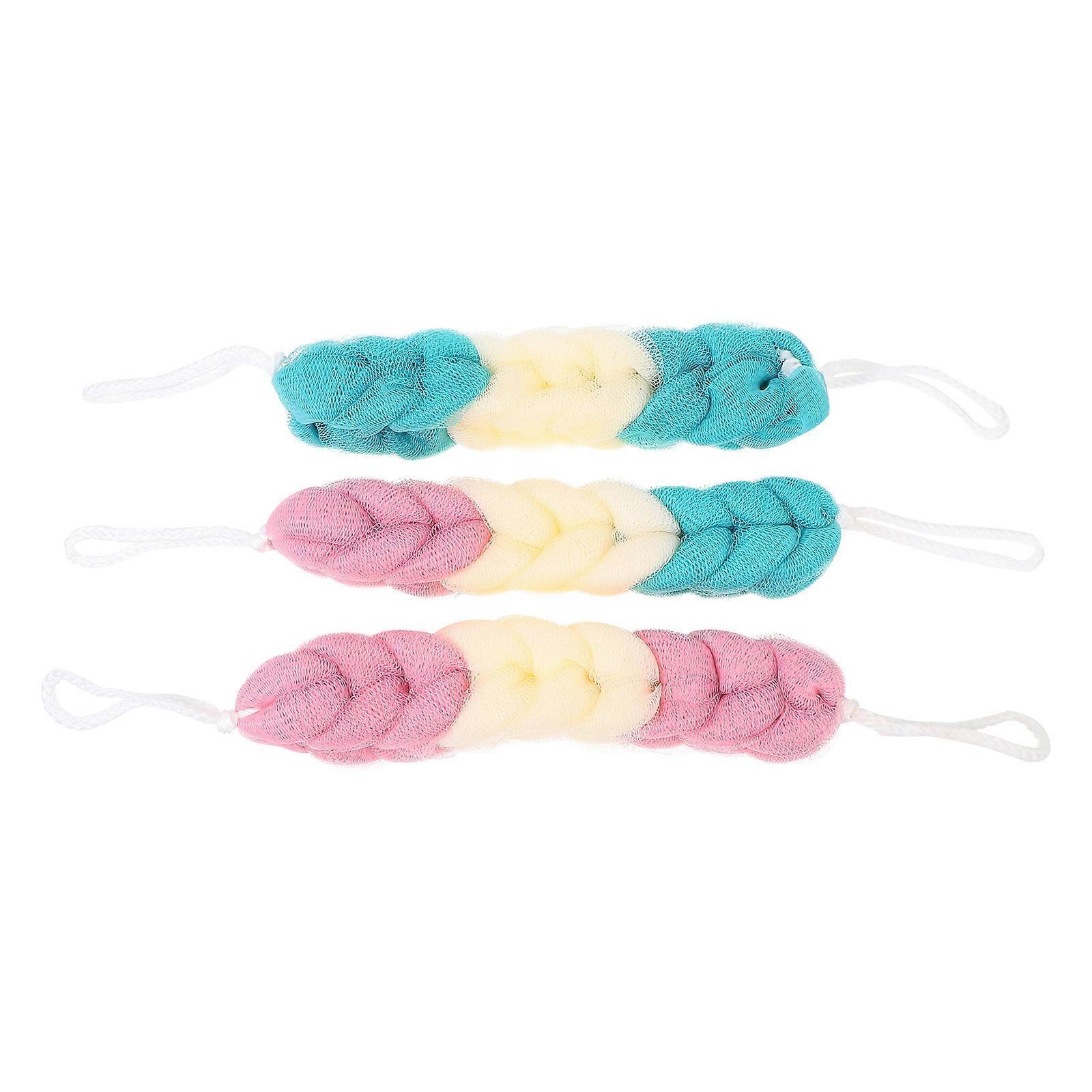 Bath Flowers 3PCS Long Strip Assorted Color Double-Sided Bath Towel For Shower Use Adult Bathing Deep Body Cleaning