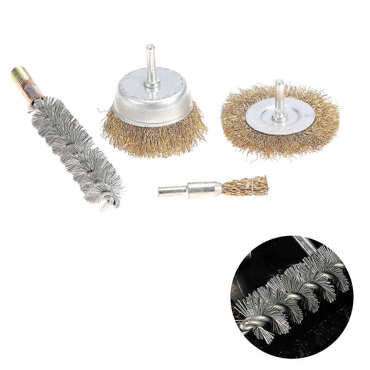 4 Pcs Wire Wheel Brush Set Polishing Wheels Abrasive Wheels Drill Accessory Kit for Rotary Tools