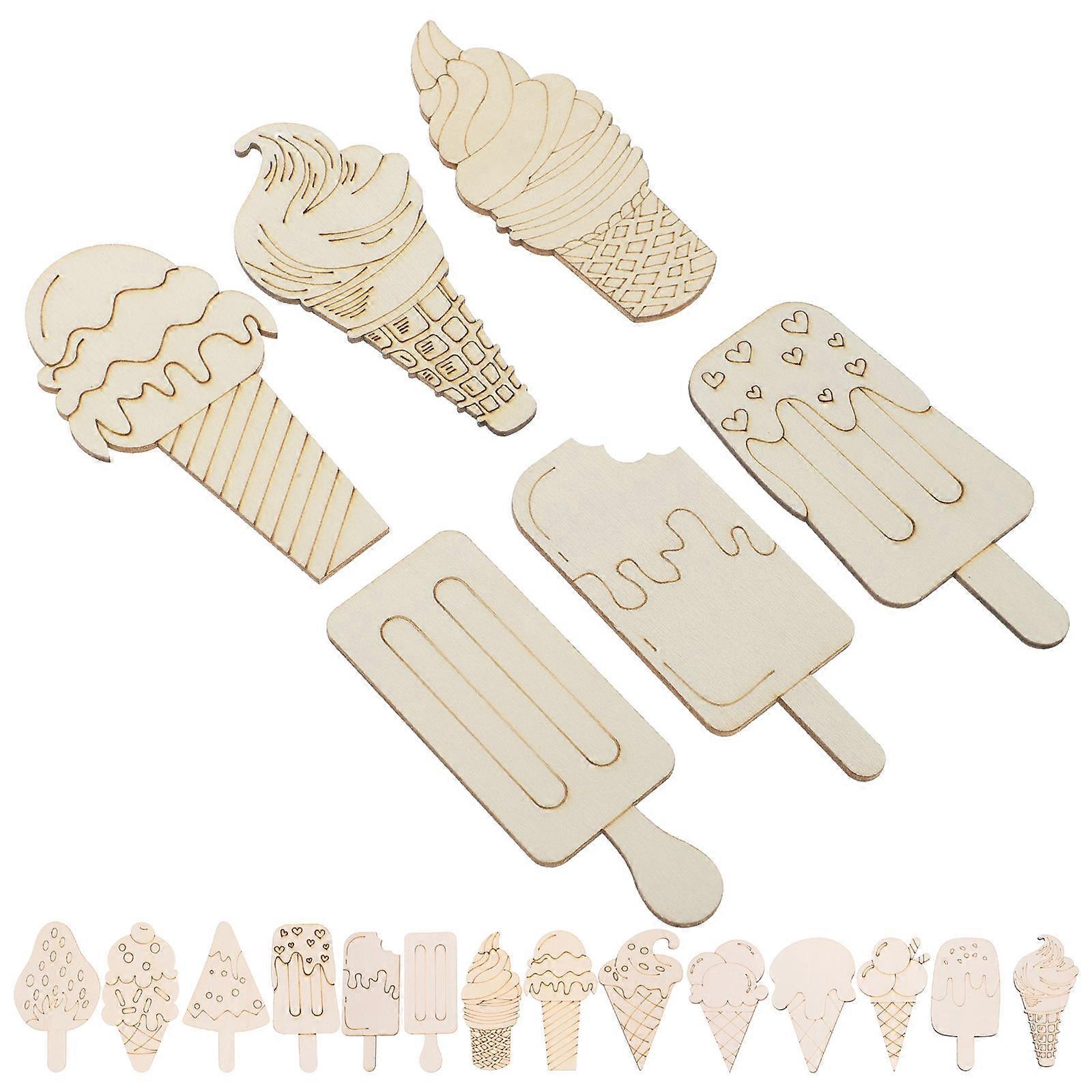70pcs Wooden Ice Cream Cutouts for DIY Crafts Decoration Durable Wood Light Yellow