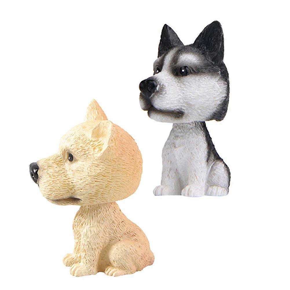 Lovely Bobblehead Dog Model for Car Dashboard Decor Assorted Color Resin Craft 2pcs