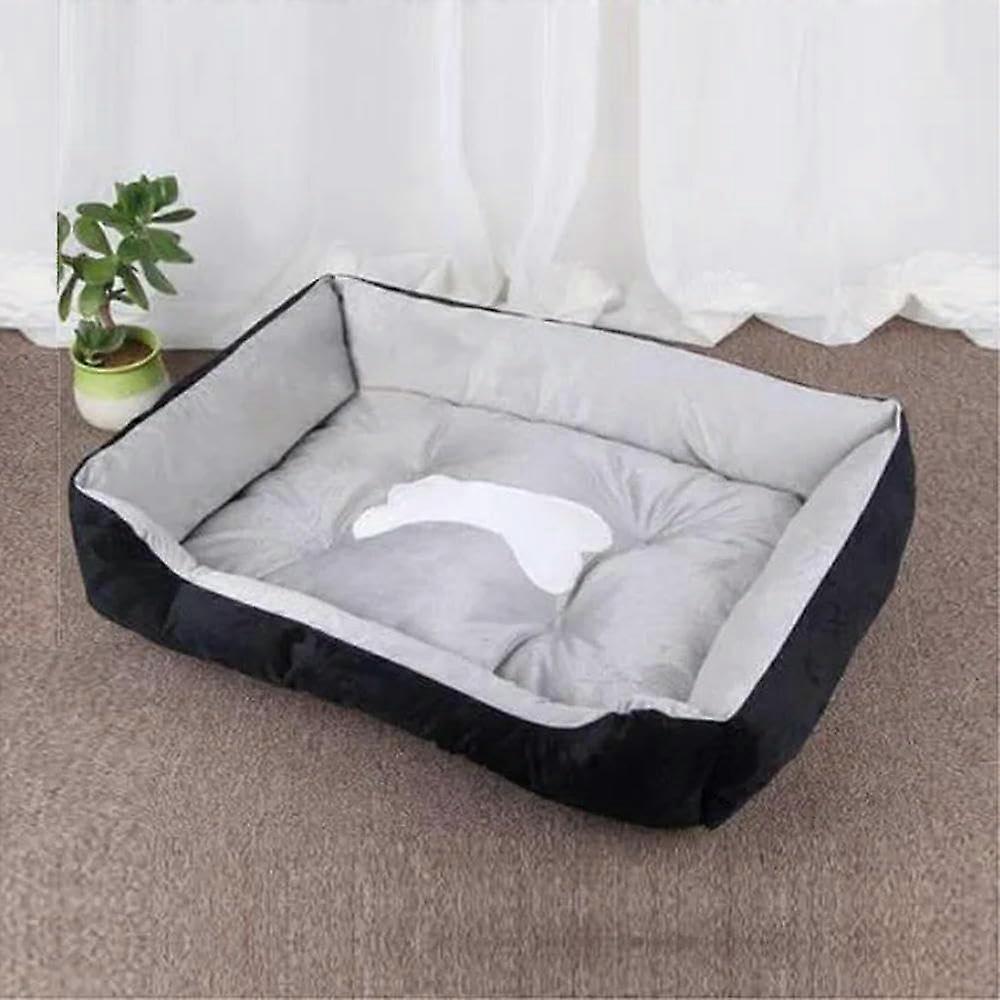 Warm winter pet house, washable dog mesh bed, fourseason home, medium and small dogs, sleeper sofa, cushion, pet supplies bone black 60x52 cm