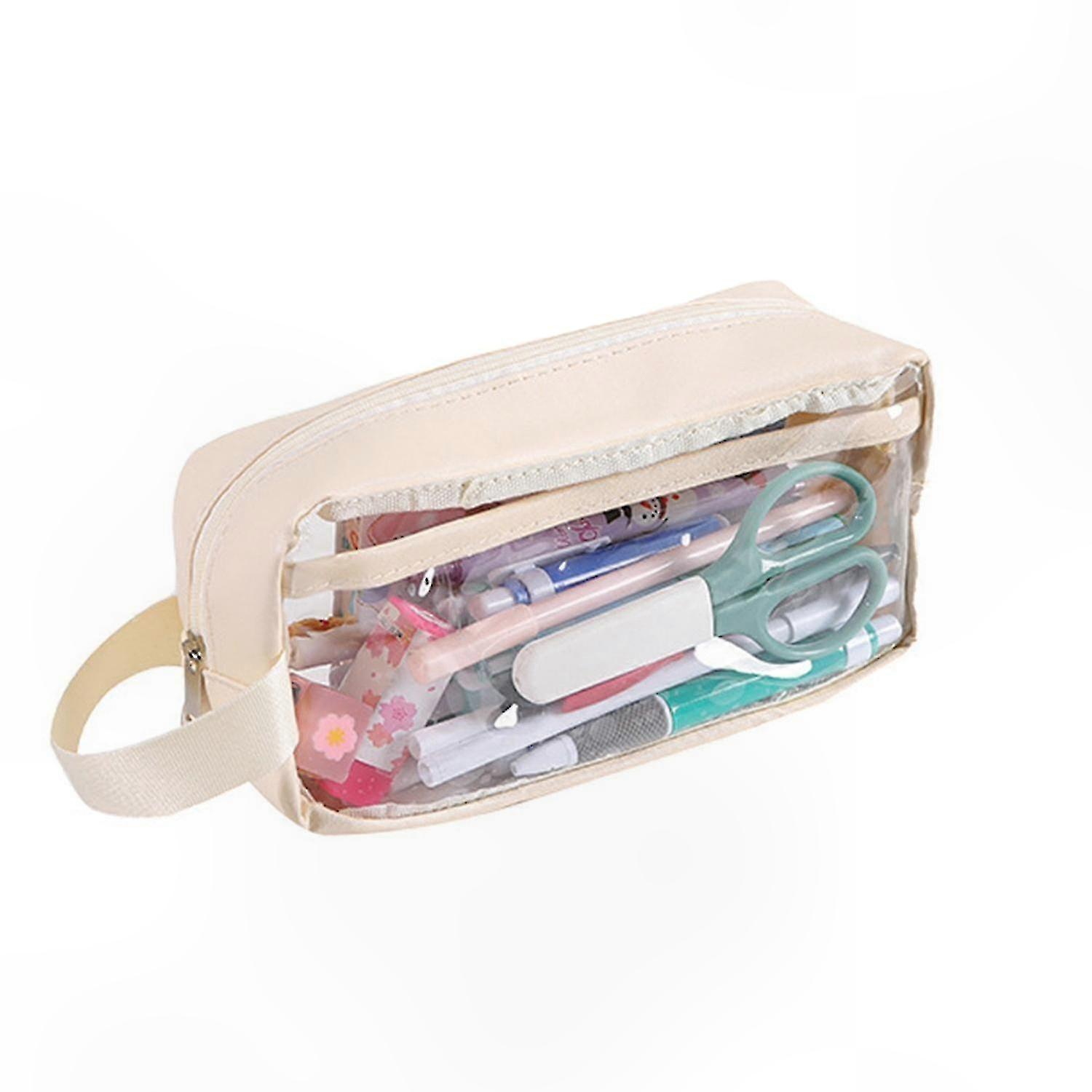 Transparent Pencil Case with Zipper, Large Capacity Clear Stationery Organizer for School and Office Use
