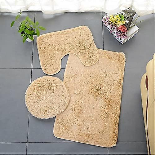 Bathroom Non-Slip Mat Set 3 Pieces Flannel Toilet Rug and Shower Rug with Non-Slip Floor Mats in Various Colors