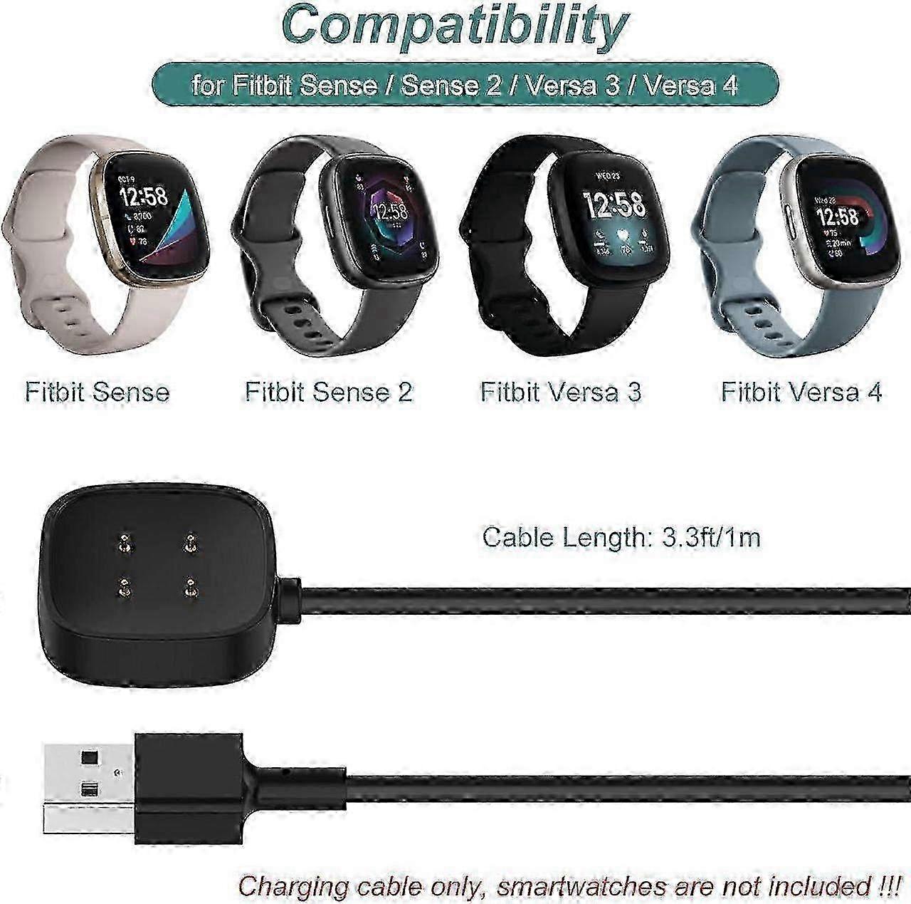 Replacement Magnetic Charging Cable & Dock Stand for Fitbit Sense 1/2, Versa 3/4 Smartwatch, Compatible with Sense, Sense 2, Versa 3, Versa 4 Models