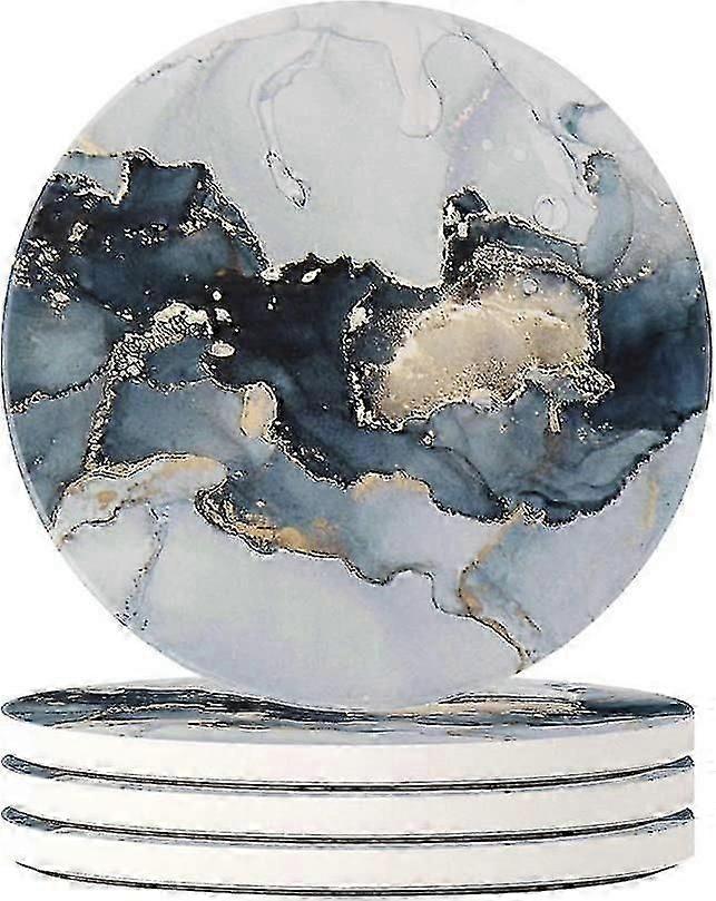 4-Piece Round Absorbent Drink Coaster Set with Cork Base & Ceramic Design