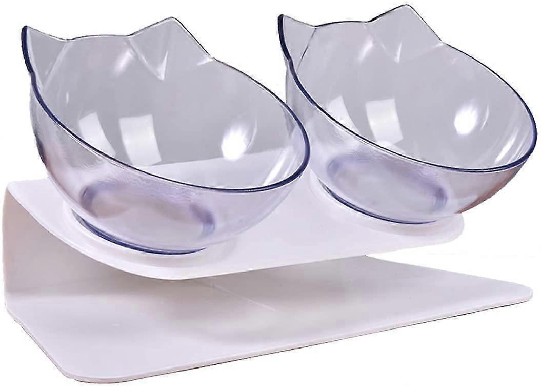 Cat Bowls 15-Degree Tilted Platform Feeder - Raised Double Bowl With Stand For Pet Food And Water