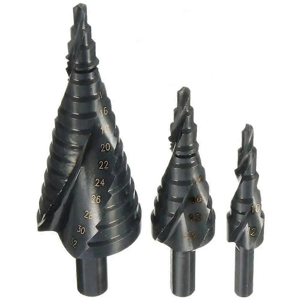 3-Piece HSS Cobalt Step Drill Bit Set, 4-32mm, Nitrogen Spiral, Triangle Shank, Metal Cone Drilling Bits